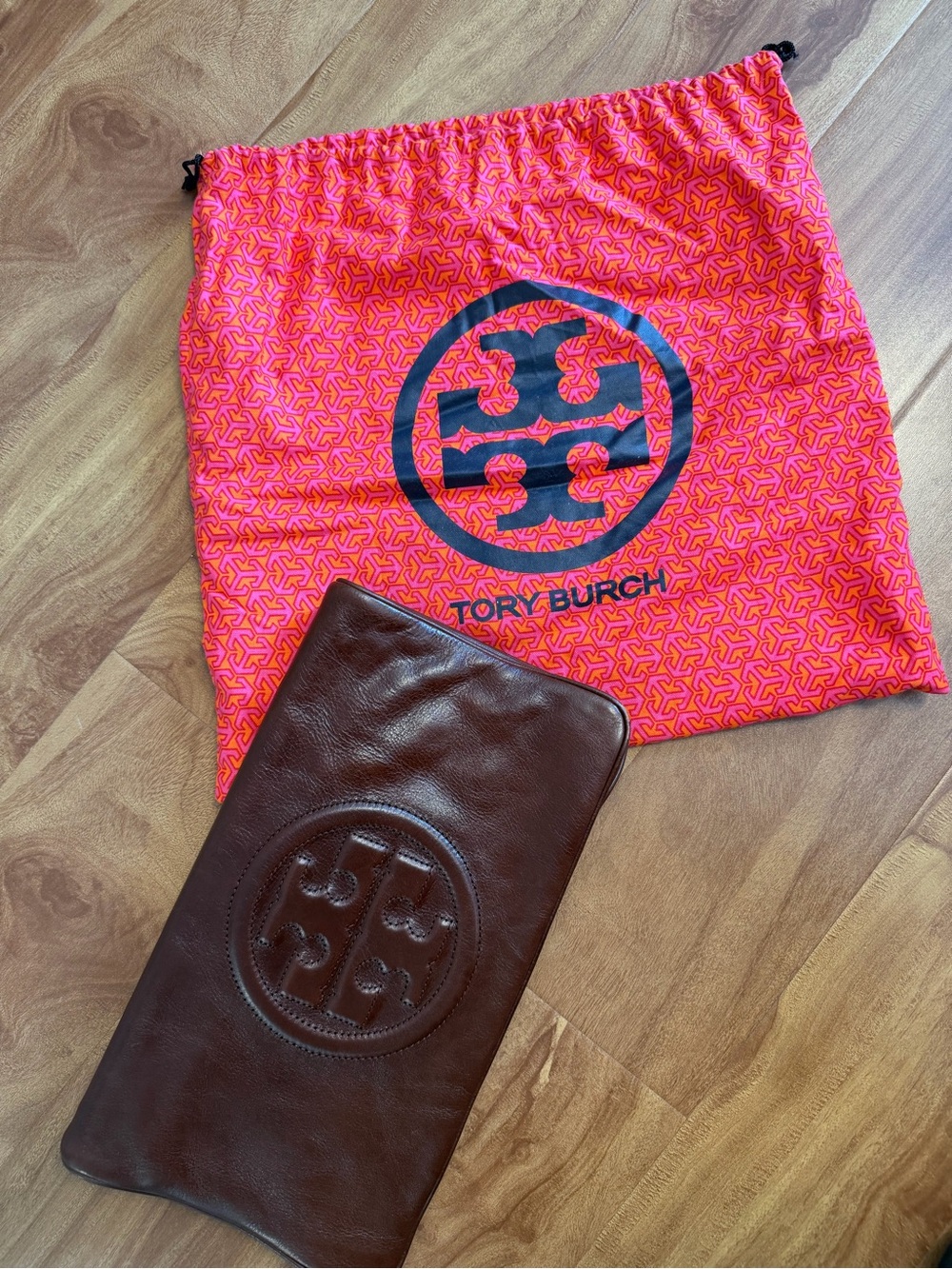 Tory Burch Brown Leather Clutch with Logo